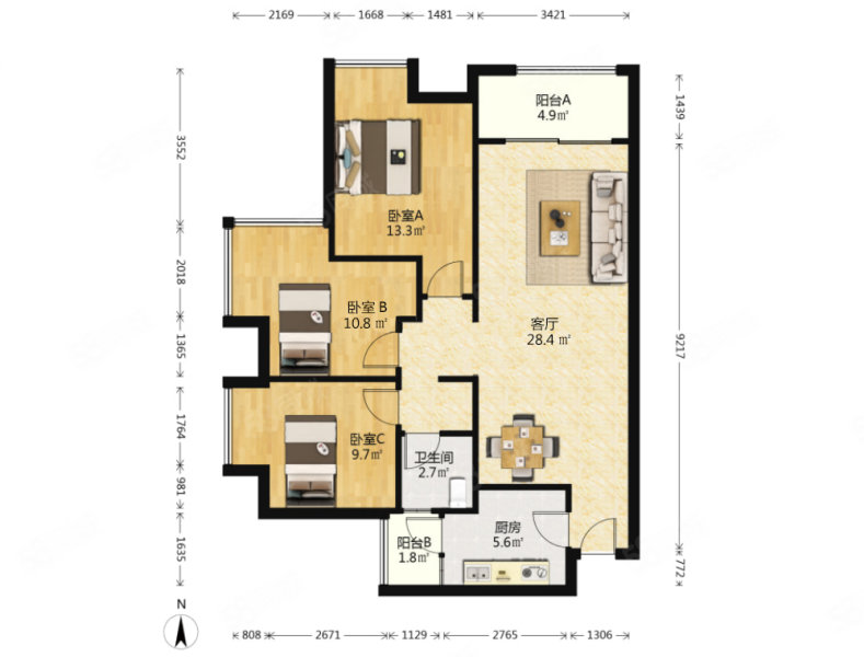 中港CCPark(一期)3室2厅1卫95.93㎡南270万