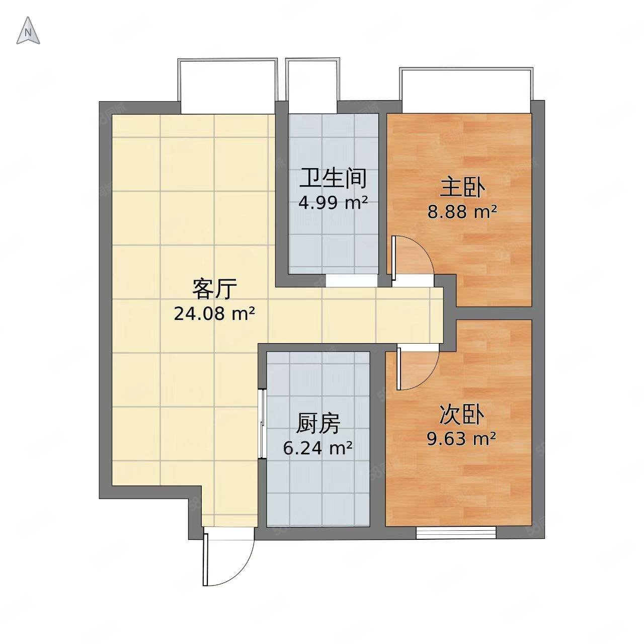 御河观景台2室2厅1卫93㎡南北75万