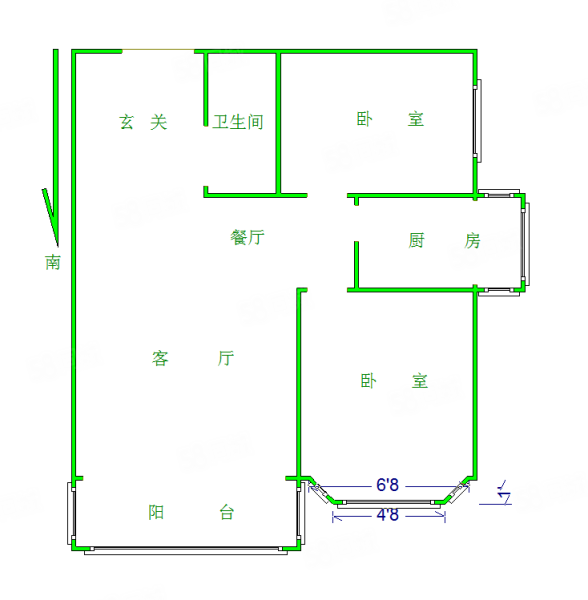 建工花园2室2厅1卫95㎡南北68万