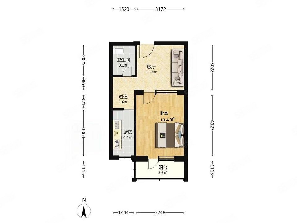 北沙小區(qū)1室1廳1衛(wèi)49.08㎡南248萬