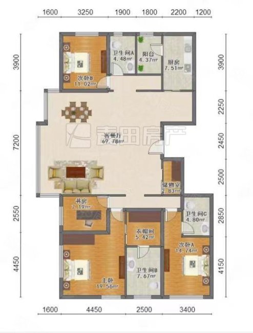 招商嘉铭珑原4室2厅3卫217.5㎡南北1699万