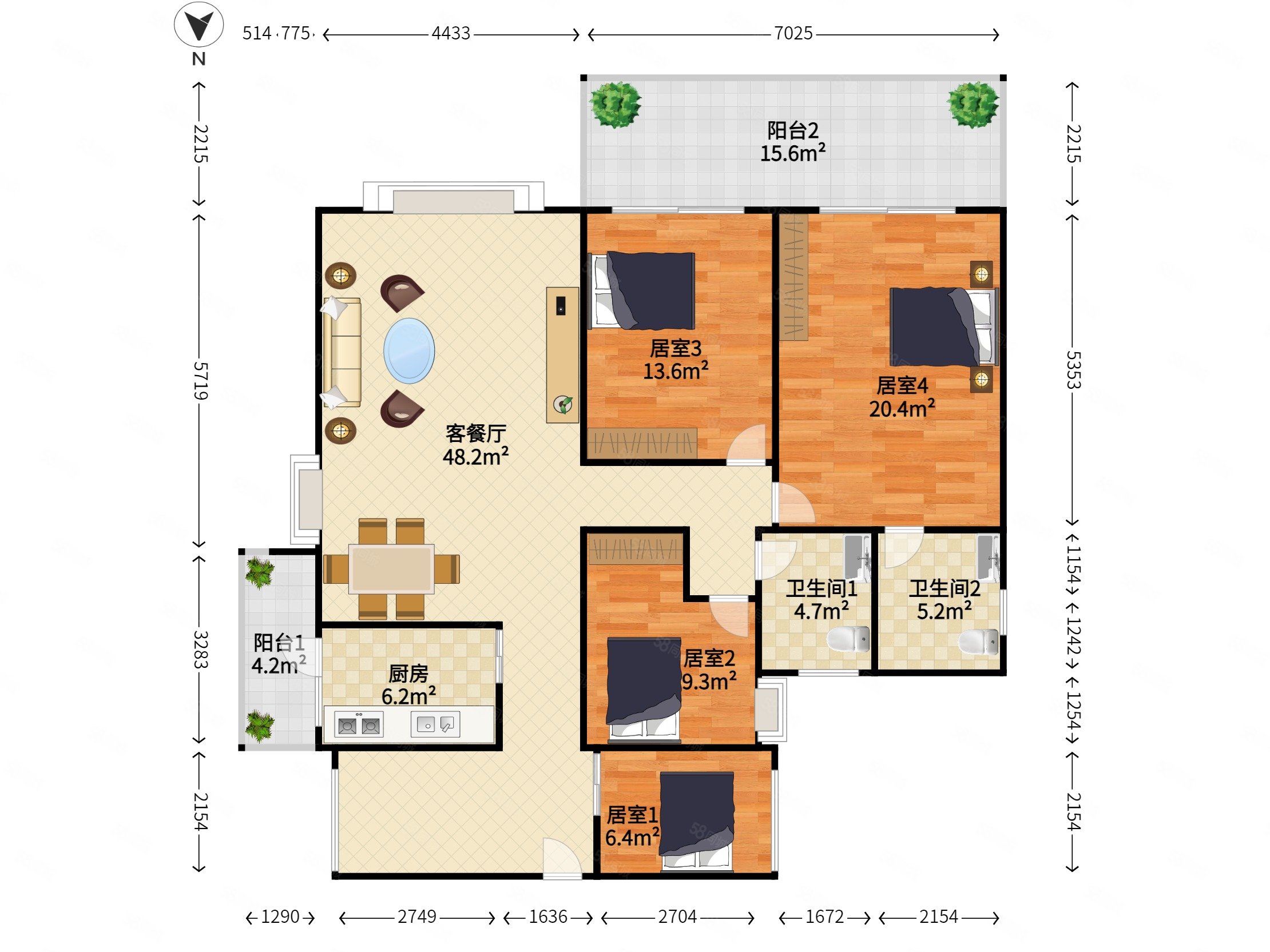奥林华府4室2厅2卫126.47㎡南0万