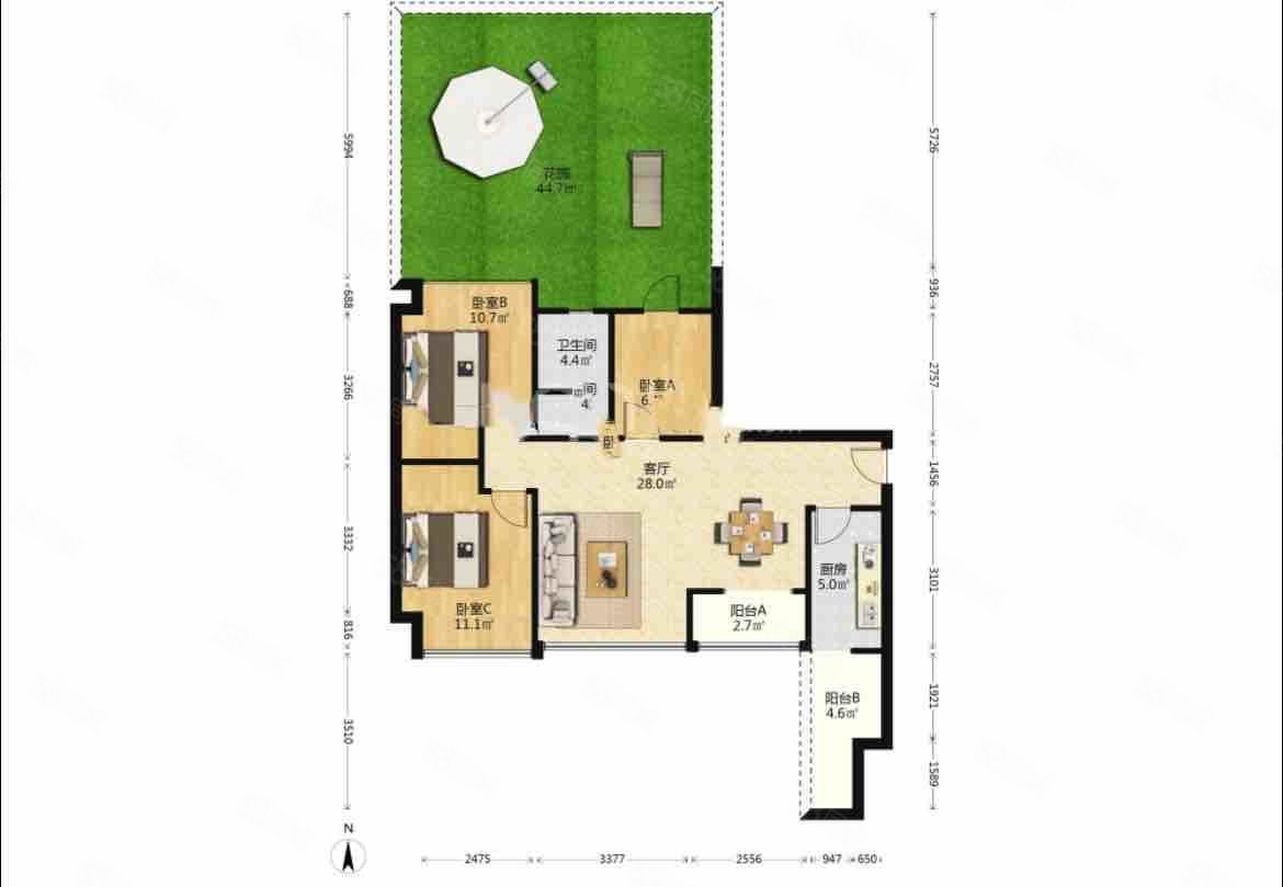 合能四季映像3室2厅1卫81.96㎡南130万