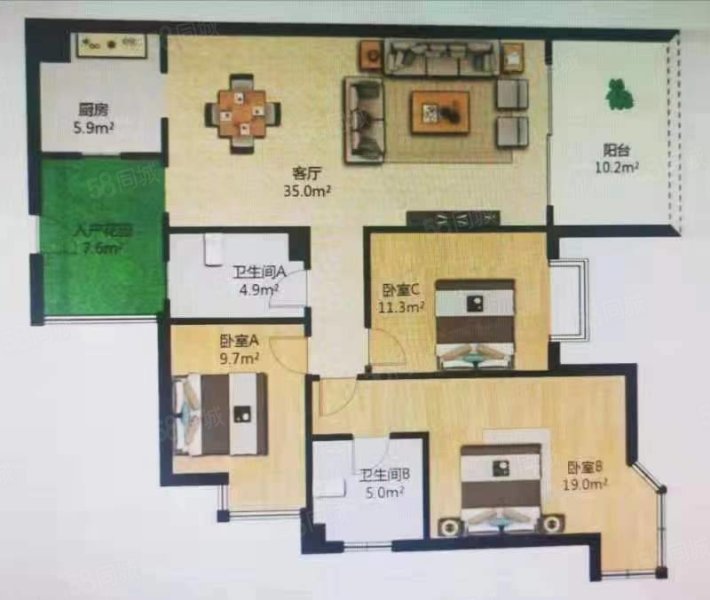 南山府邸3室2厅2卫120㎡南北37万