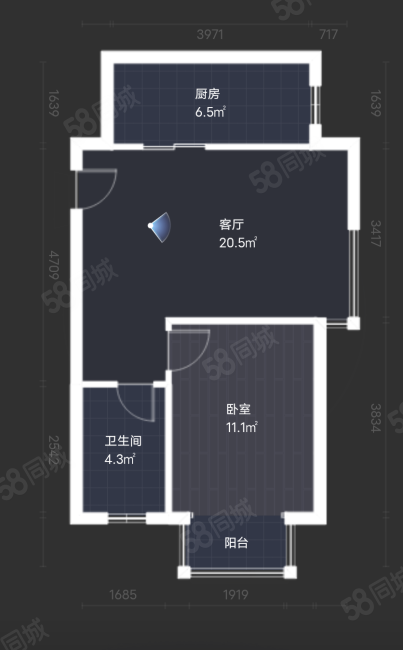 天洋城(南区)1室2厅1卫60.8㎡南北83万