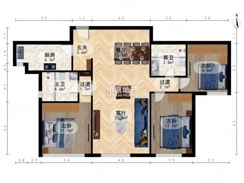 鲁能公馆3室2厅2卫150.29㎡南798万