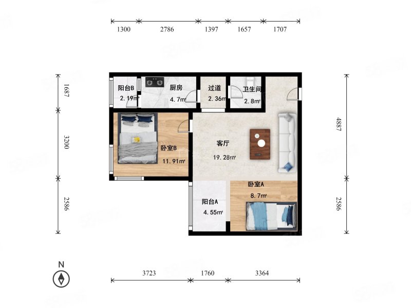 建功北里(五区)2室1厅1卫77.54㎡西南650万