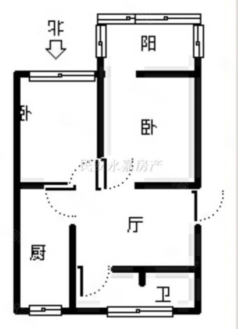 铁二处小区老3区2室1厅1卫61㎡南北19万