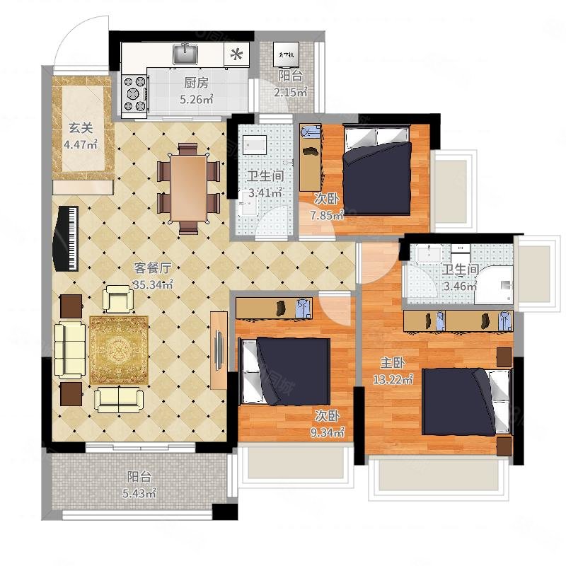 金鼎花园3室2厅2卫120㎡南56万