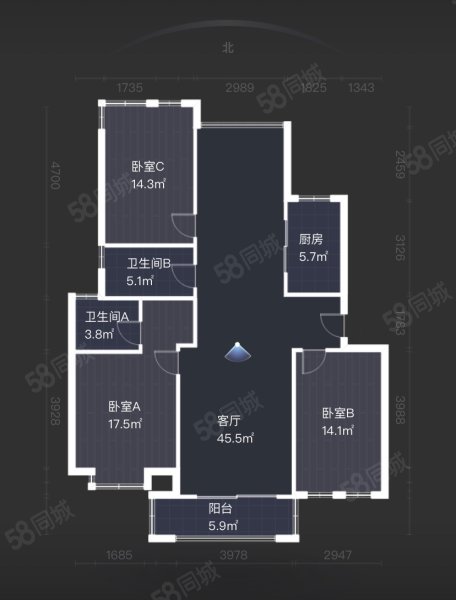 朗臻雅苑3室2厅2卫128㎡南北236万