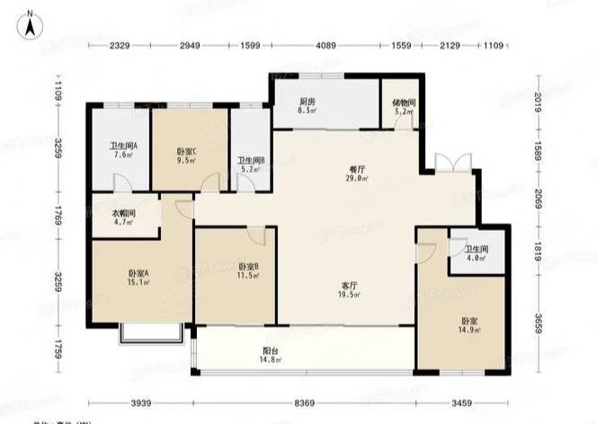 万和城4室2厅2卫156㎡南北126万