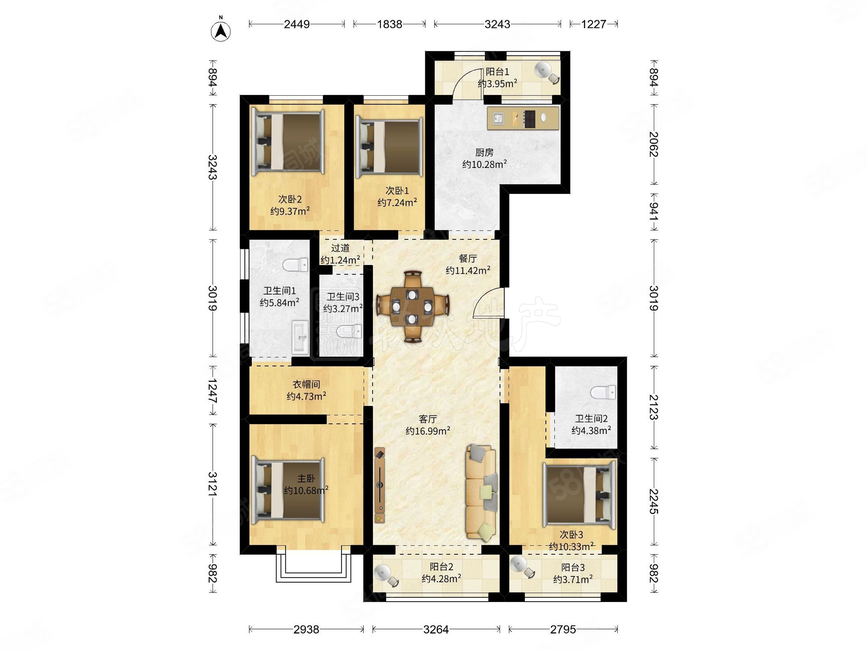 中糧天恒天悅壹號4室2廳3衛(wèi)137.42㎡南北823萬