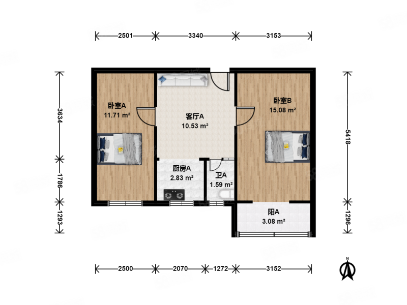 望花路西里社区2室1厅1卫59.25㎡南378万