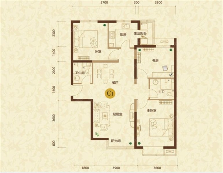 星河1853室2厅2卫123.77㎡南北175万