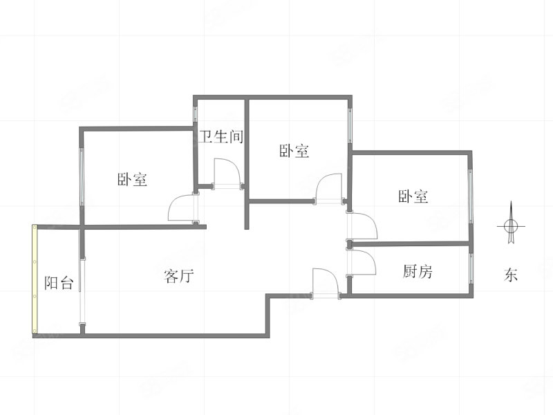 国瑞爱与山(C区)3室2厅1卫81㎡北108万