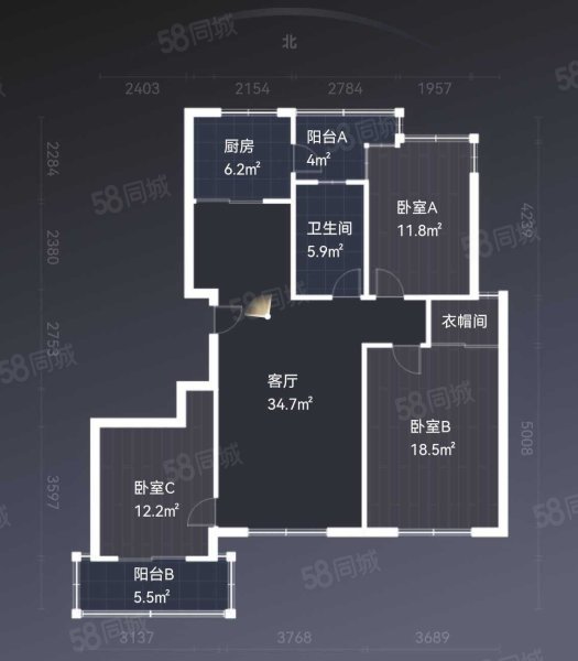 龙亭碧水蓝城(一期)3室2厅2卫126㎡南北85万