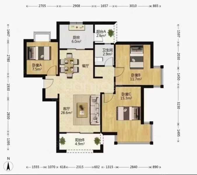 金地九樾3室2厅2卫111㎡东南180万
