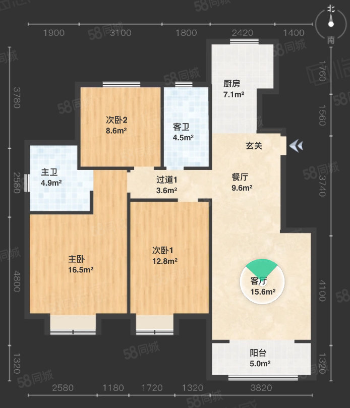 金域澜湾3室2厅2卫122.41㎡南北48万