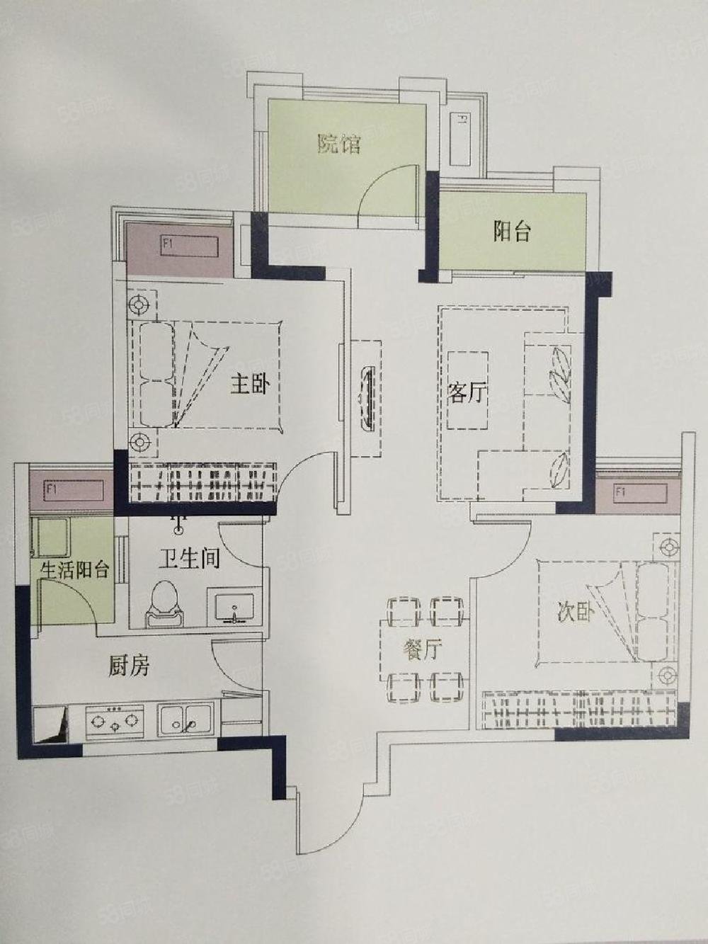 临近绿地澜屿欧式风格装修带大阳台家具电器齐全