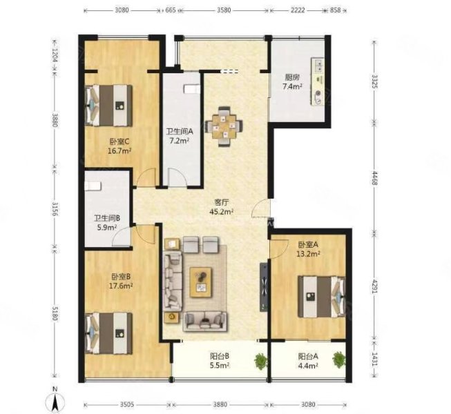 海尔绿城锦兰园南区3室2厅2卫158㎡南北650万