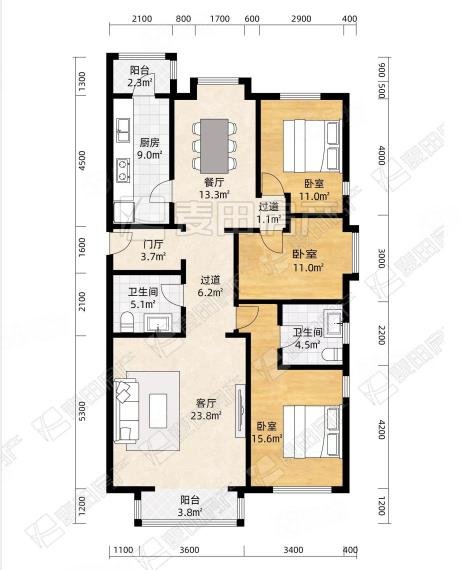 远雄大观3室2厅2卫150.62㎡东南2200万