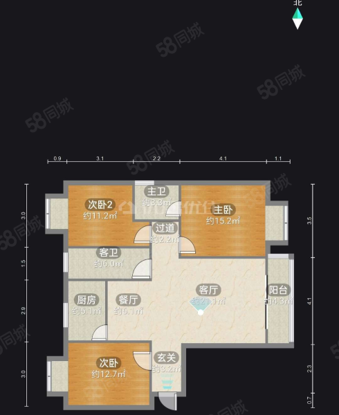 航天福汇园3室2厅2卫120㎡南56万