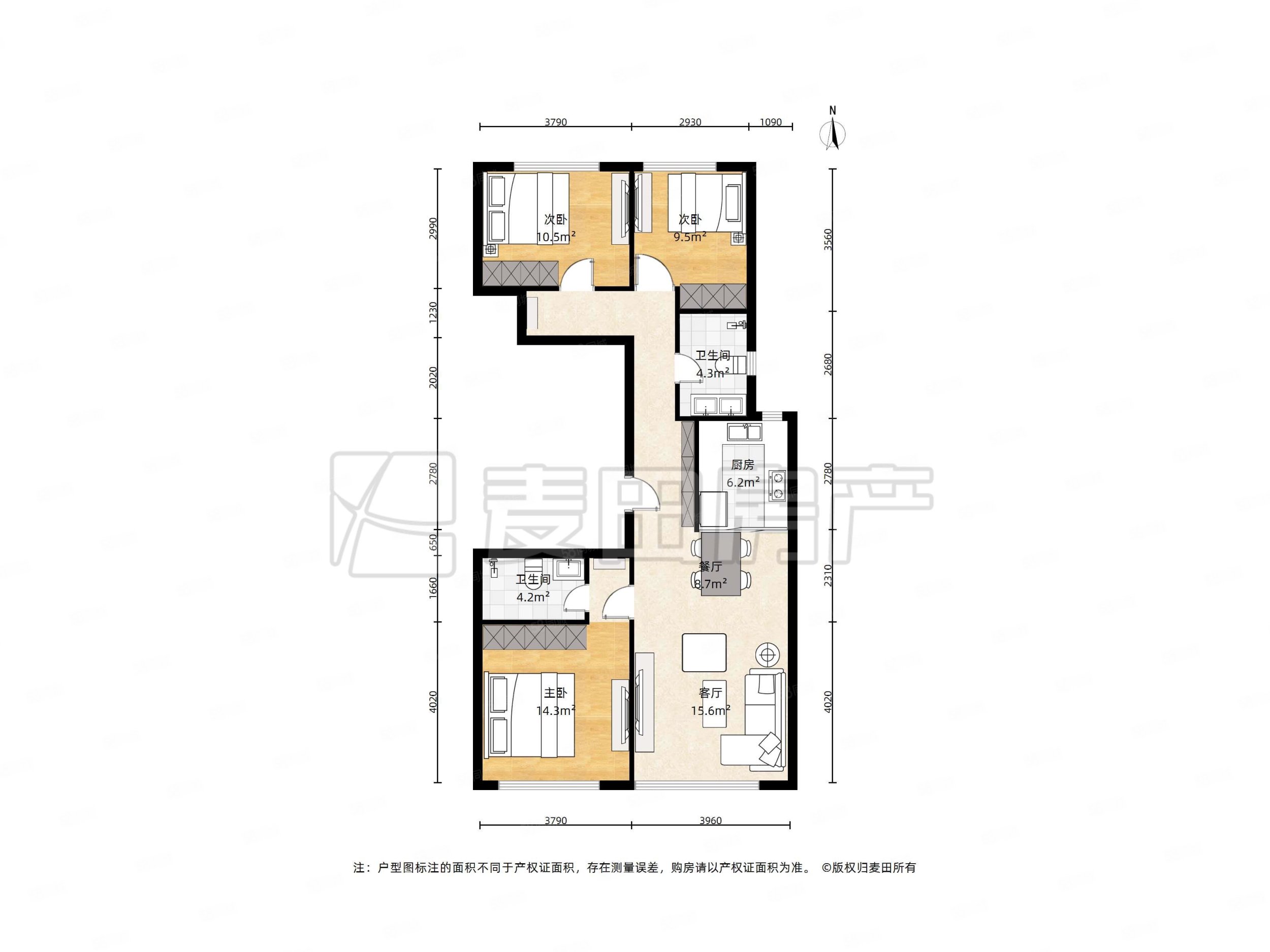 都闕臺(tái)(一區(qū))3室1廳2衛(wèi)124.15㎡南北2200萬