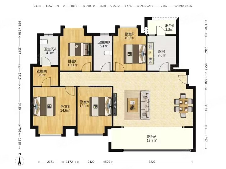 中海云麓世家4室2厅2卫124.97㎡南北195万
