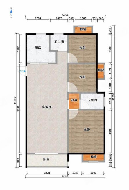 绿地西水晶舍3室2厅2卫107.07㎡南北190万