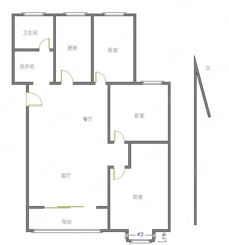 华盛苑3室2厅1卫122.27㎡南北98万