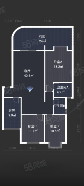 枫渡莱茵3室2厅2卫115.78㎡南北182万