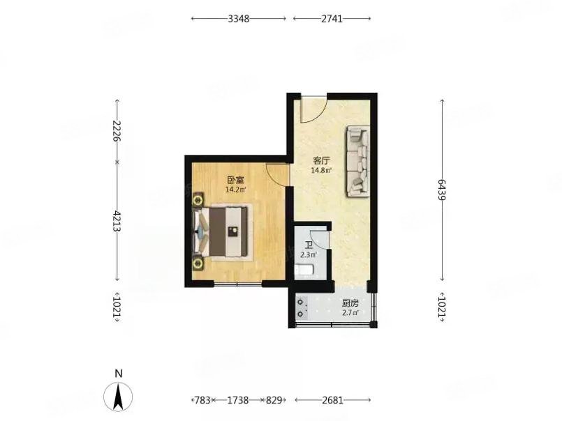 永順西里(西區(qū))1室1廳1衛(wèi)46.26㎡南119萬