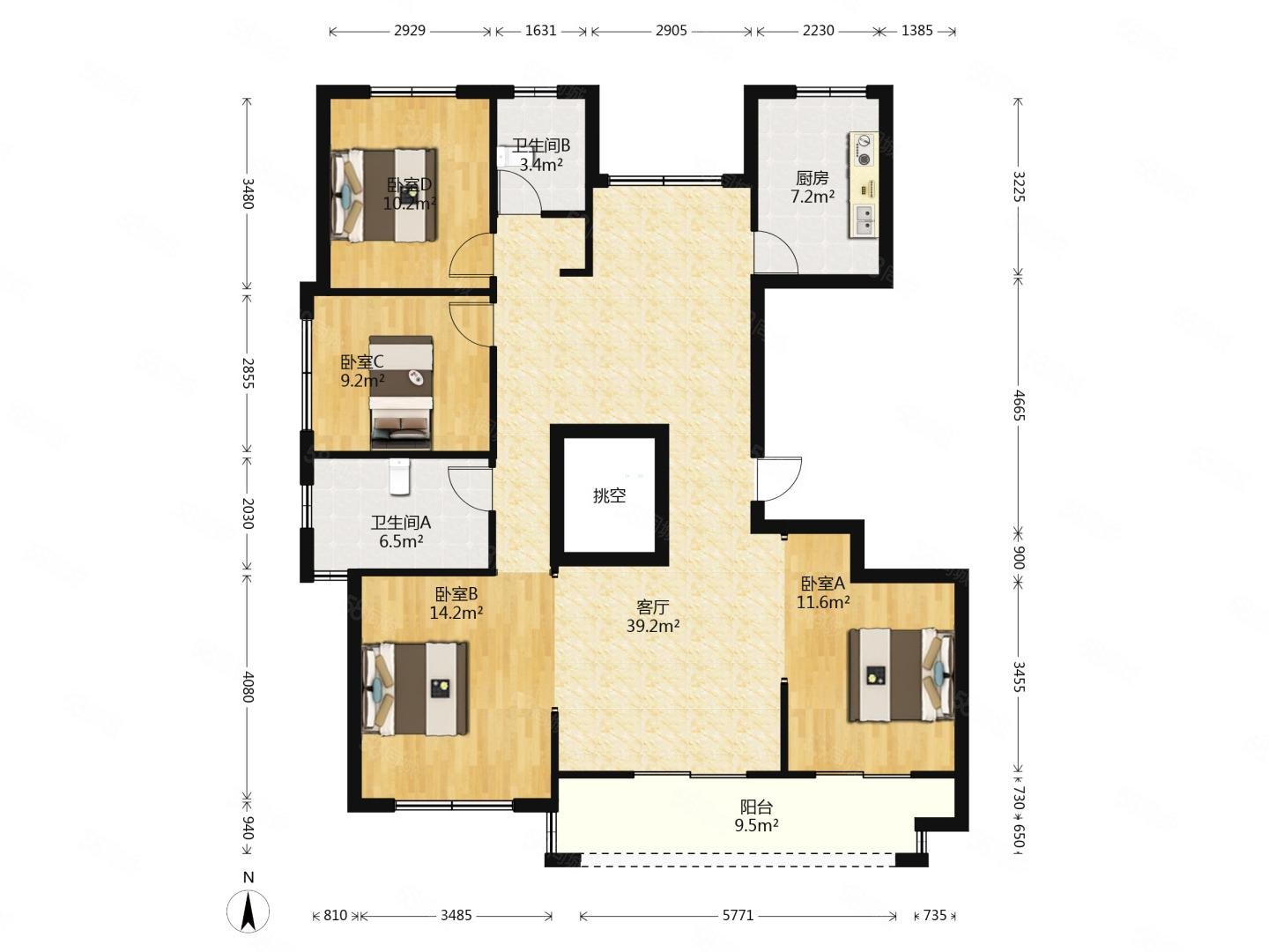 元垄城宁园4室2厅2卫130㎡南北330万