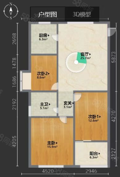 洲岛和园和乐苑3室2厅1卫88㎡南185万