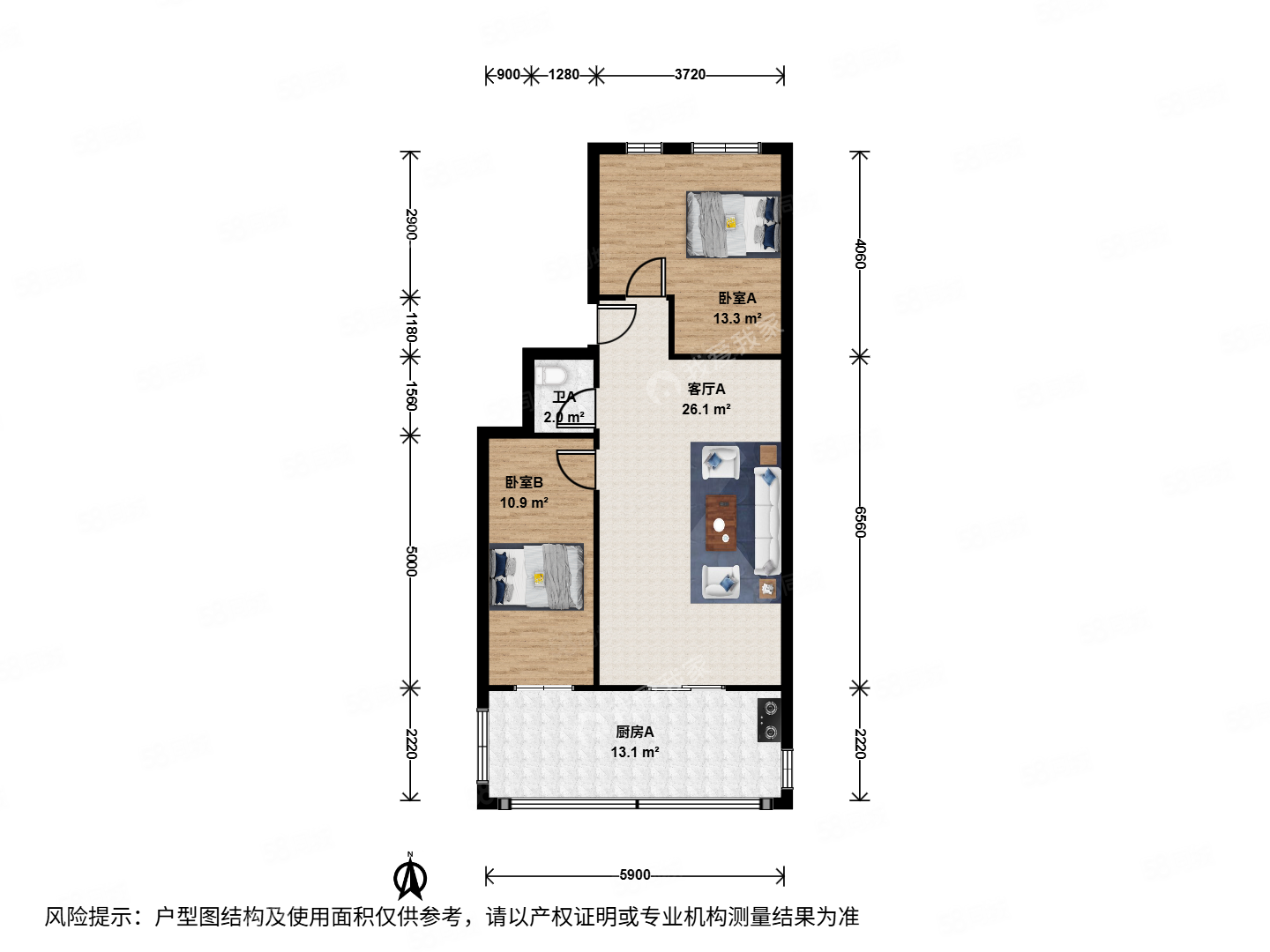 果園小區(qū)(通州)2室1廳1衛(wèi)68.58㎡南北198萬