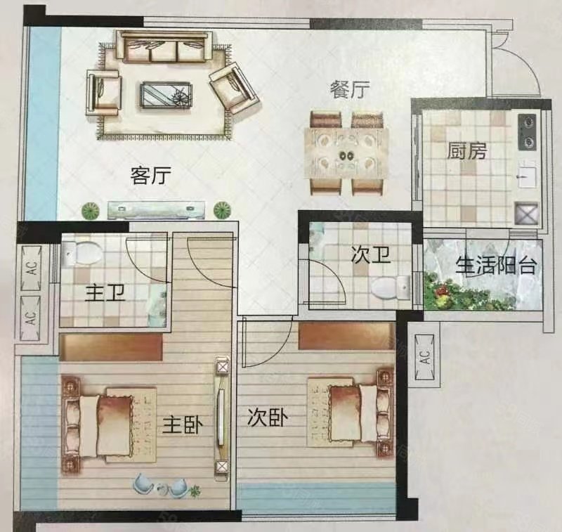 万隆南岸花城3室2厅2卫107㎡北68.8万