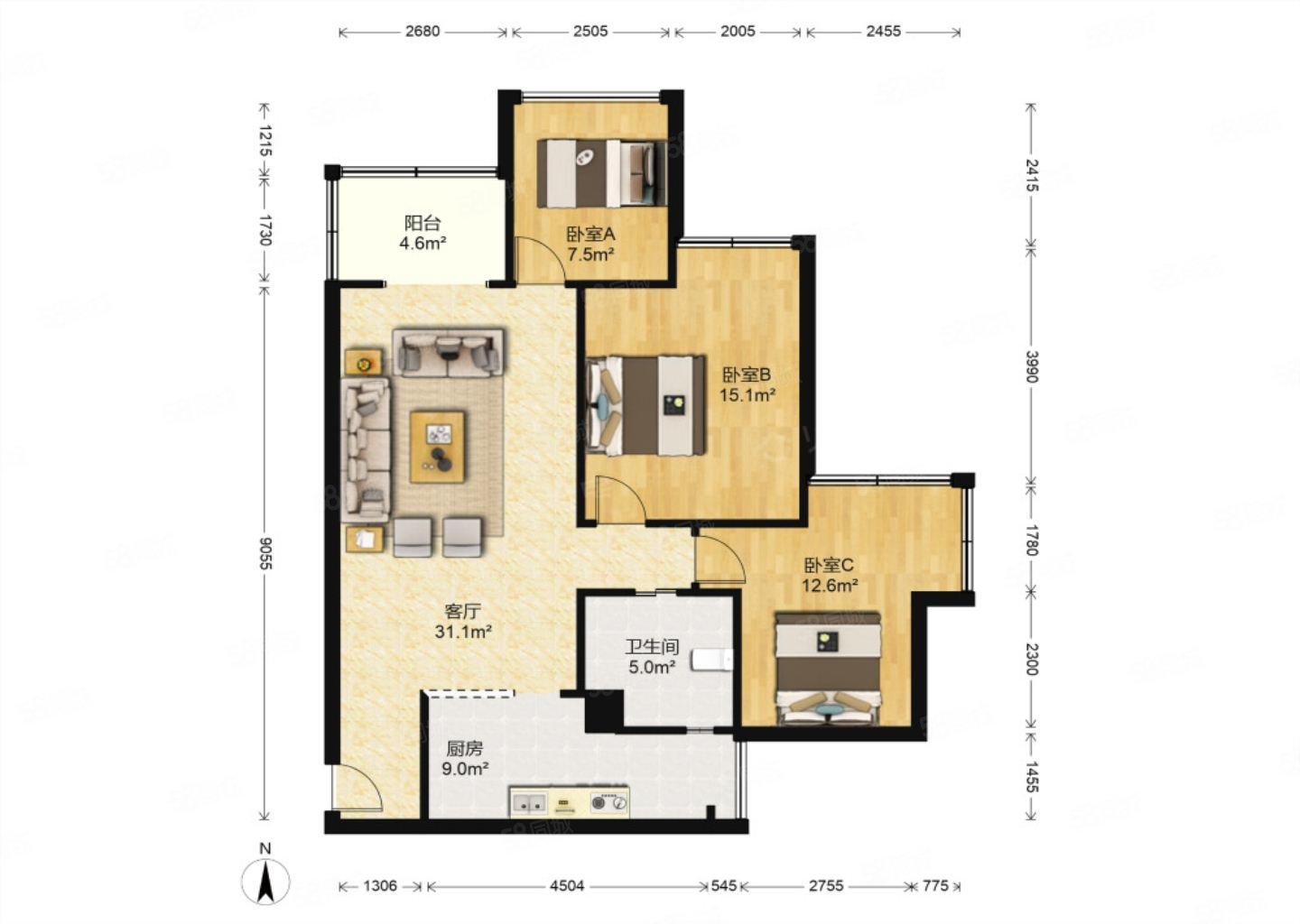 五彩城新上房源(豪装带墙暖,保养9成新,中间楼层全中庭)热门