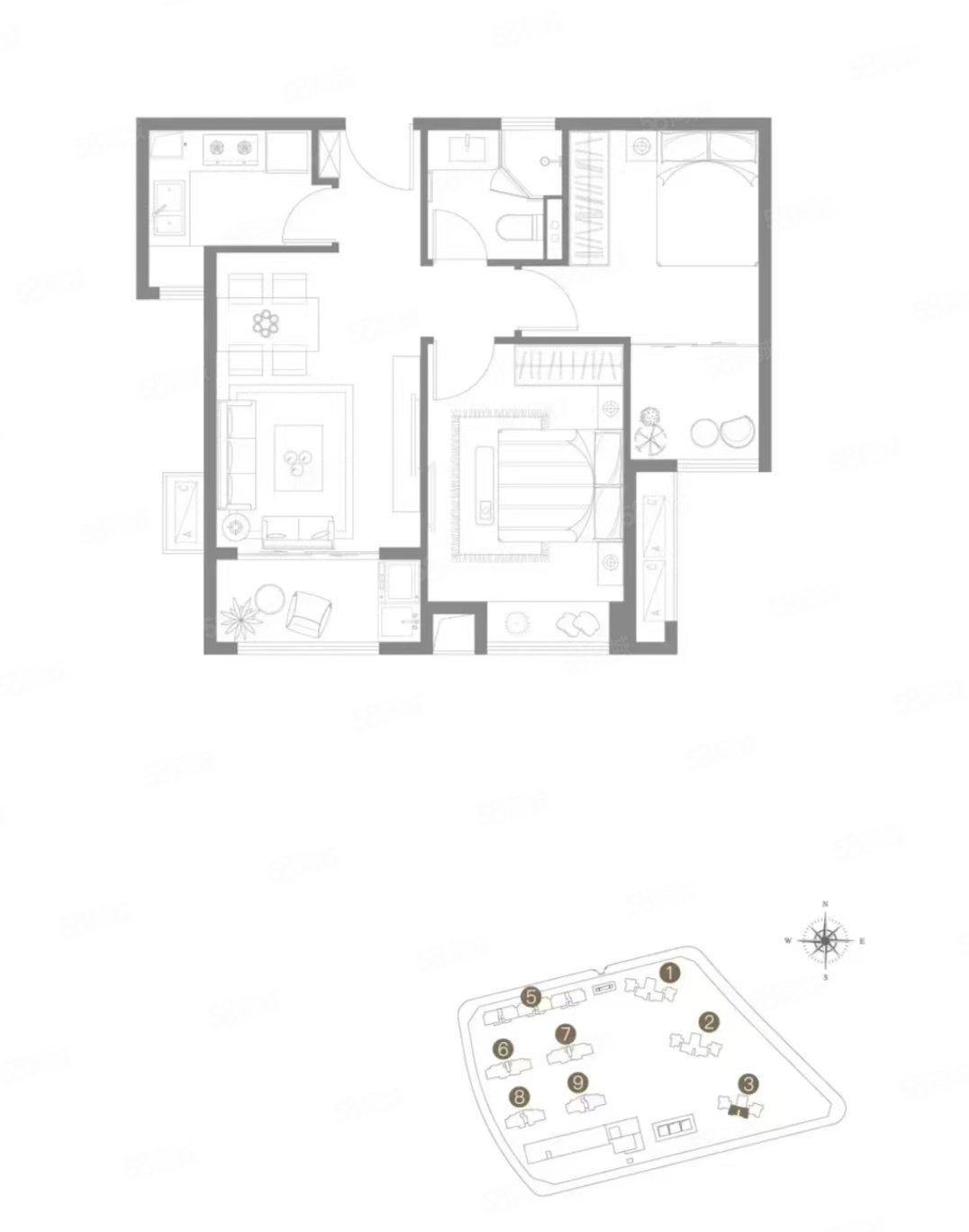 国贸天成2室2厅1卫77㎡南165万