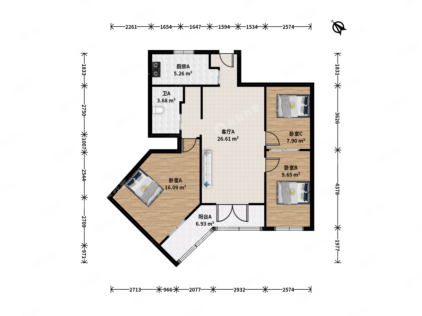 望京西園四區(qū)2室2廳1衛(wèi)94.73㎡西南445萬