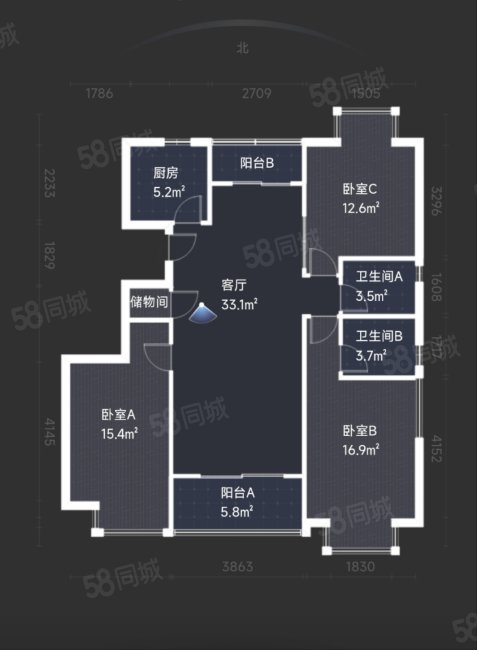 久隆奥斯卡3室2厅2卫144㎡南北168万