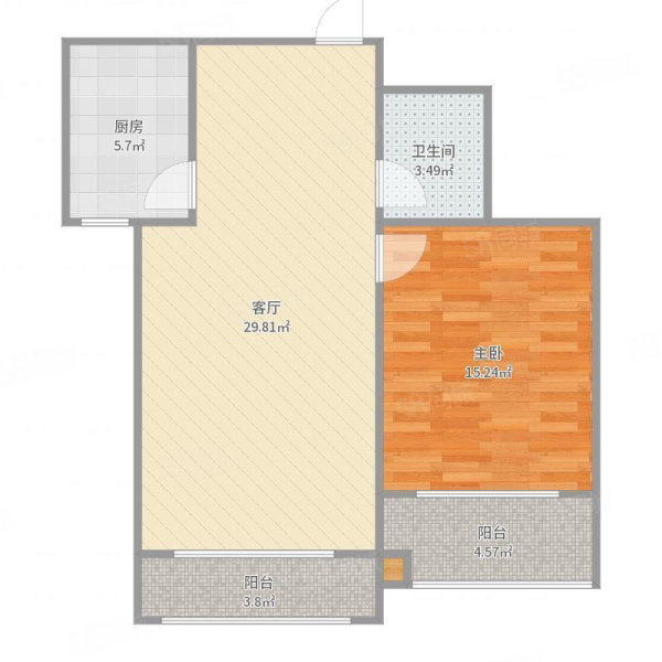 幸福之家1室1厅1卫44㎡南北7.7万