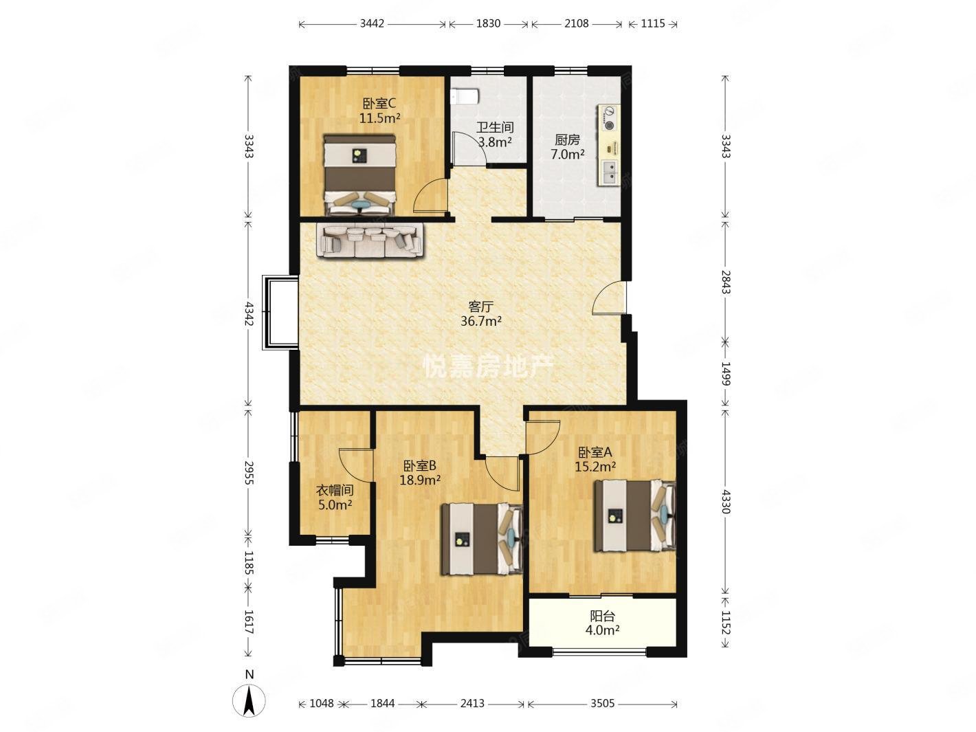 通宇林景雅园3室2厅2卫125.52㎡南北330万