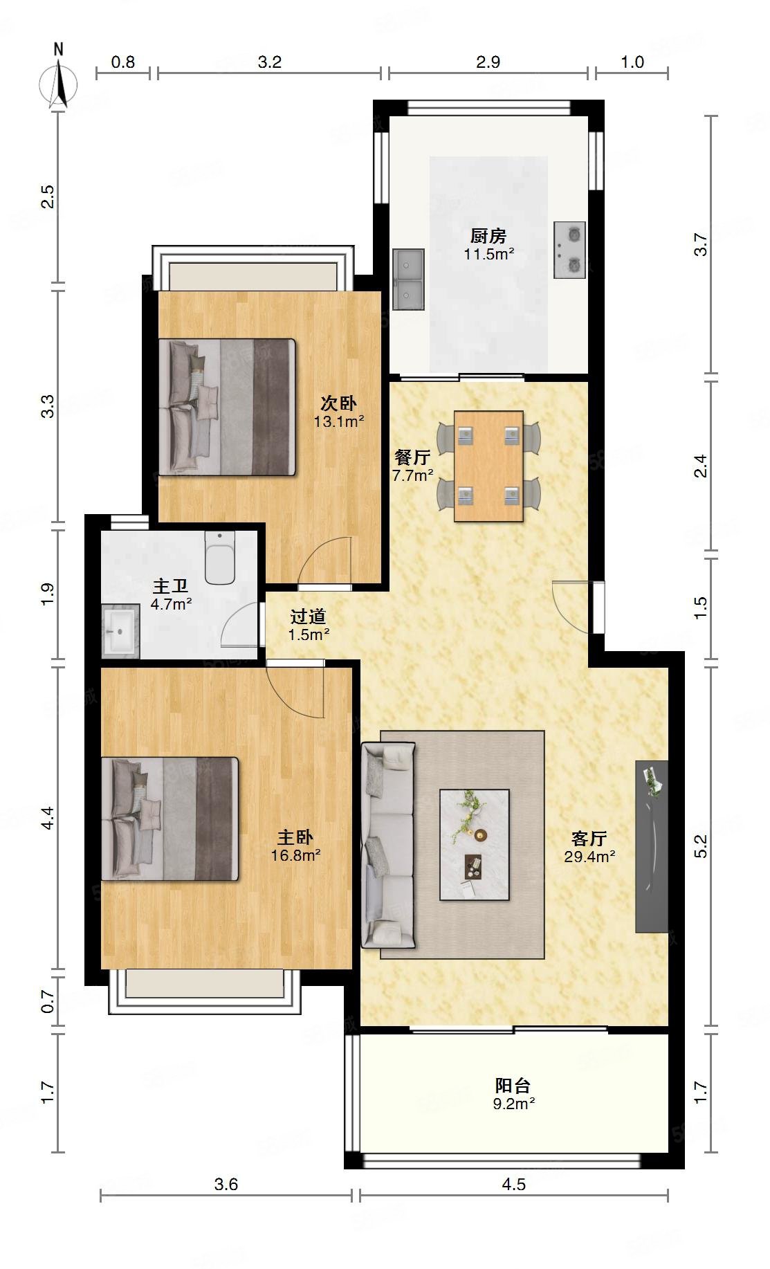 青春家园2室2厅1卫100.18㎡南北70万