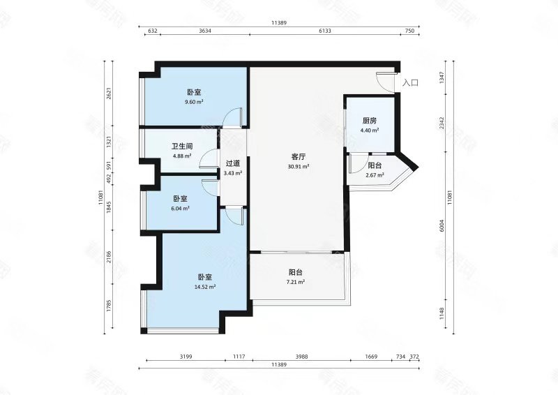 中海怡瑞山居3室2厅1卫92.48㎡南北372万