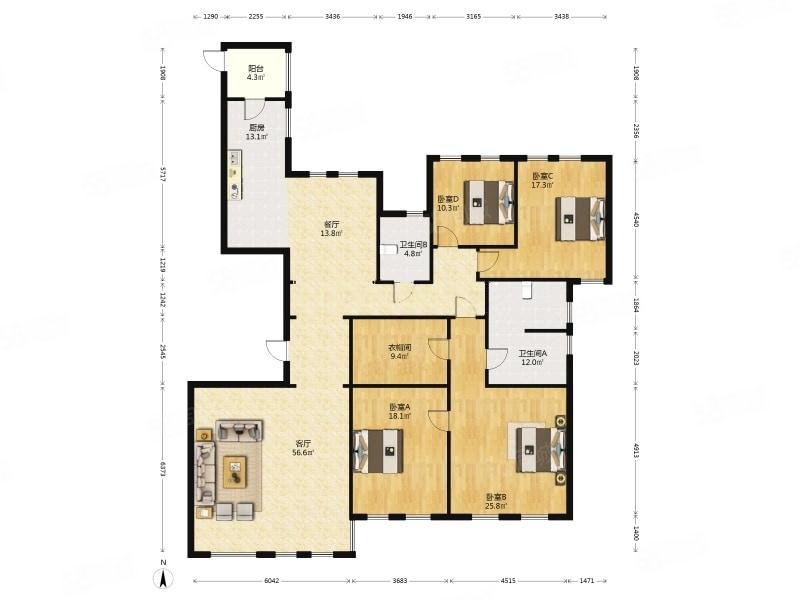 王府壹号鼎域名邸4室2厅2卫254.28㎡南北958万