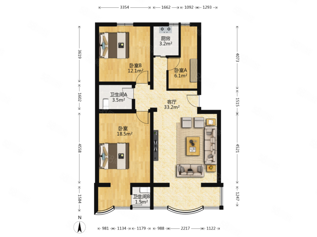 泰和花园3室2厅2卫92.38㎡南北425万