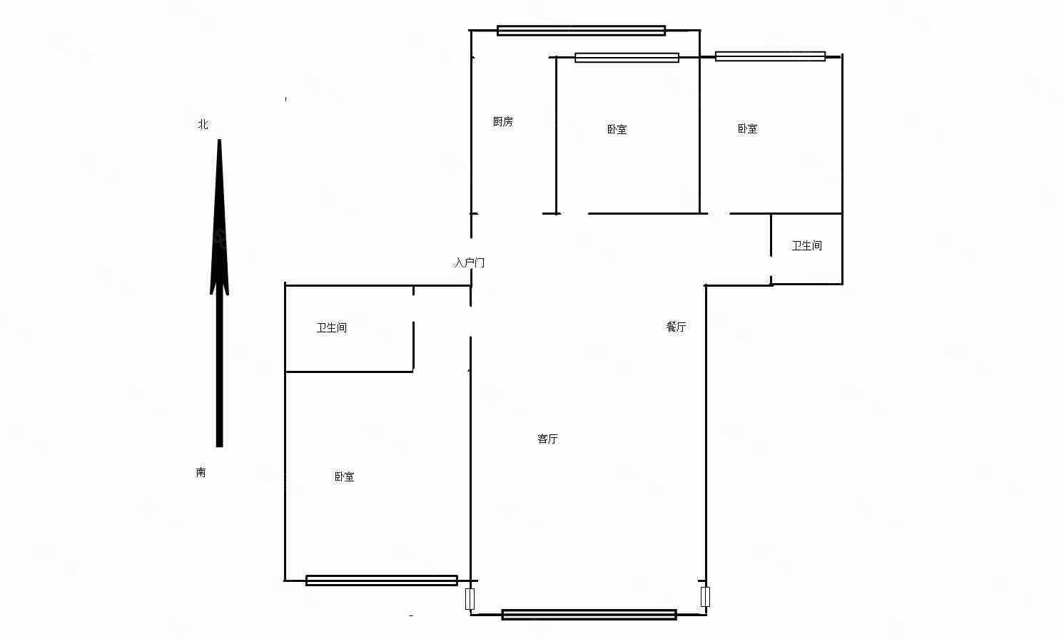 鴻澤園3室1廳2衛(wèi)127.49㎡南北205萬