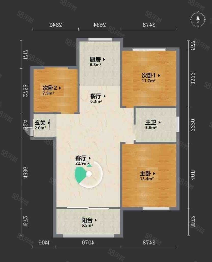 虹亚翰庭雅苑3室2厅1卫102.74㎡南北101.9万