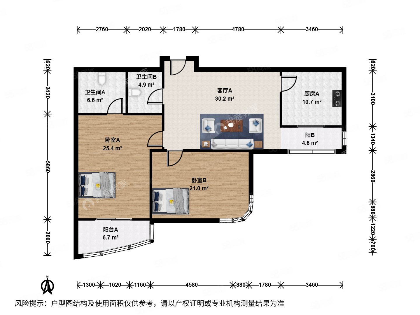自然美大樓2室1廳2衛(wèi)121.16㎡東南450萬
