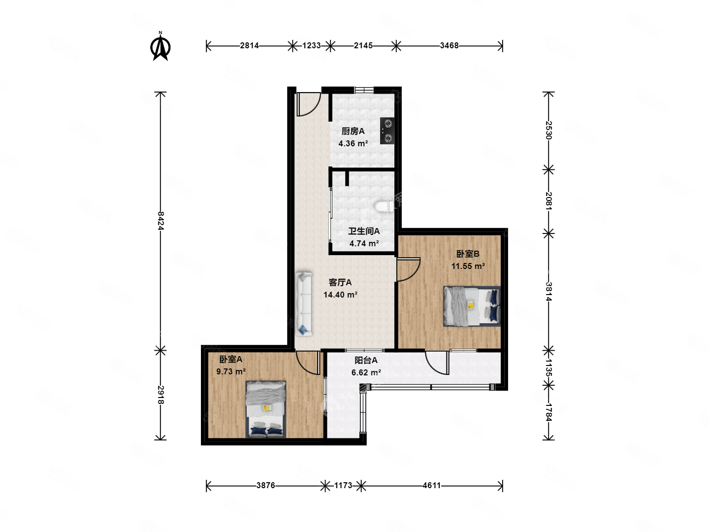 農(nóng)光里中社區(qū)2室1廳1衛(wèi)67.94㎡東南310萬